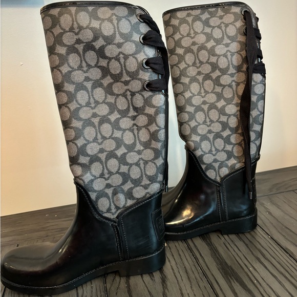 Coach Logo Tristee Black 15" Tall Rain Boot - Picture 1 of 8